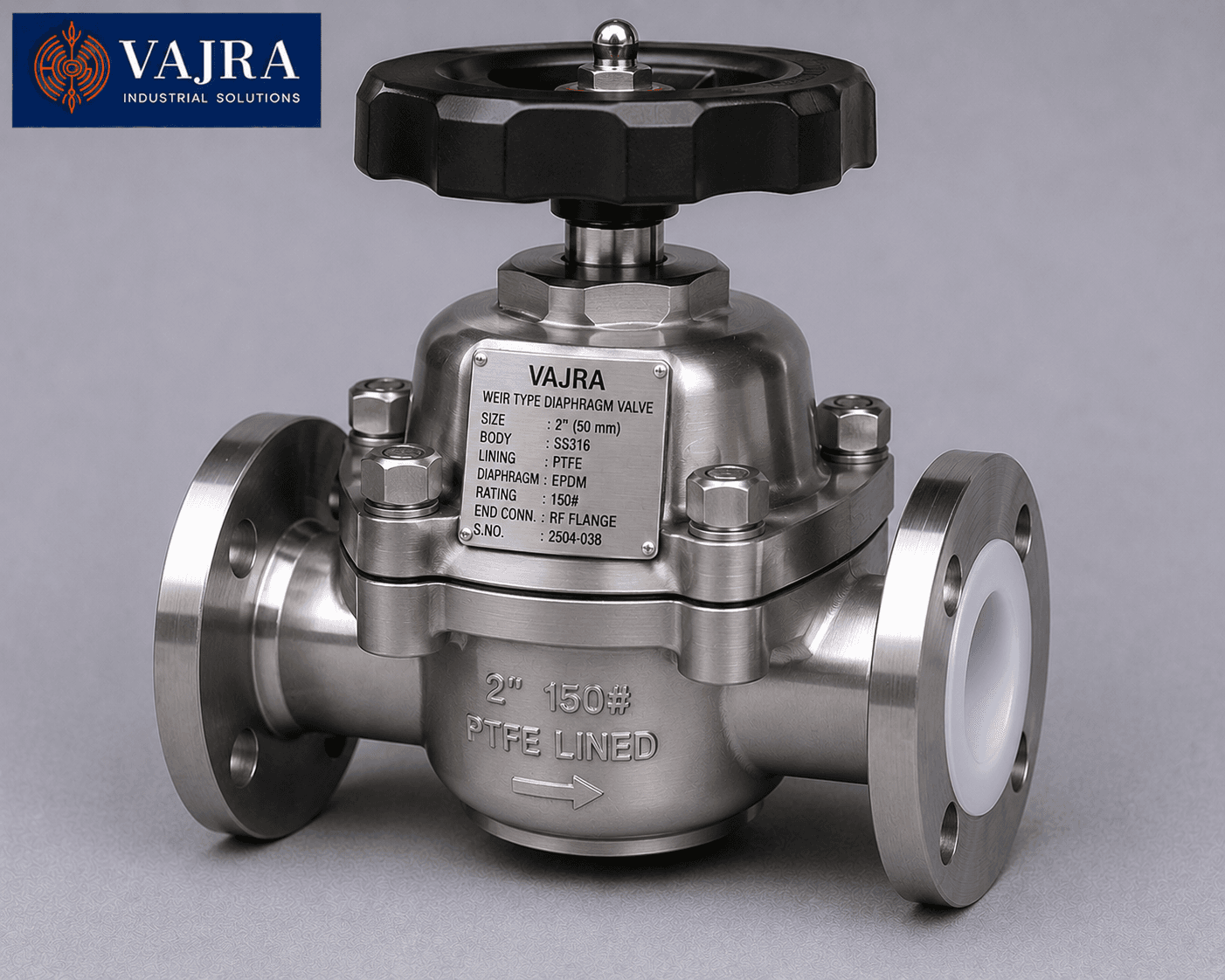Weir type diaphragm valve for hygienic and process applications