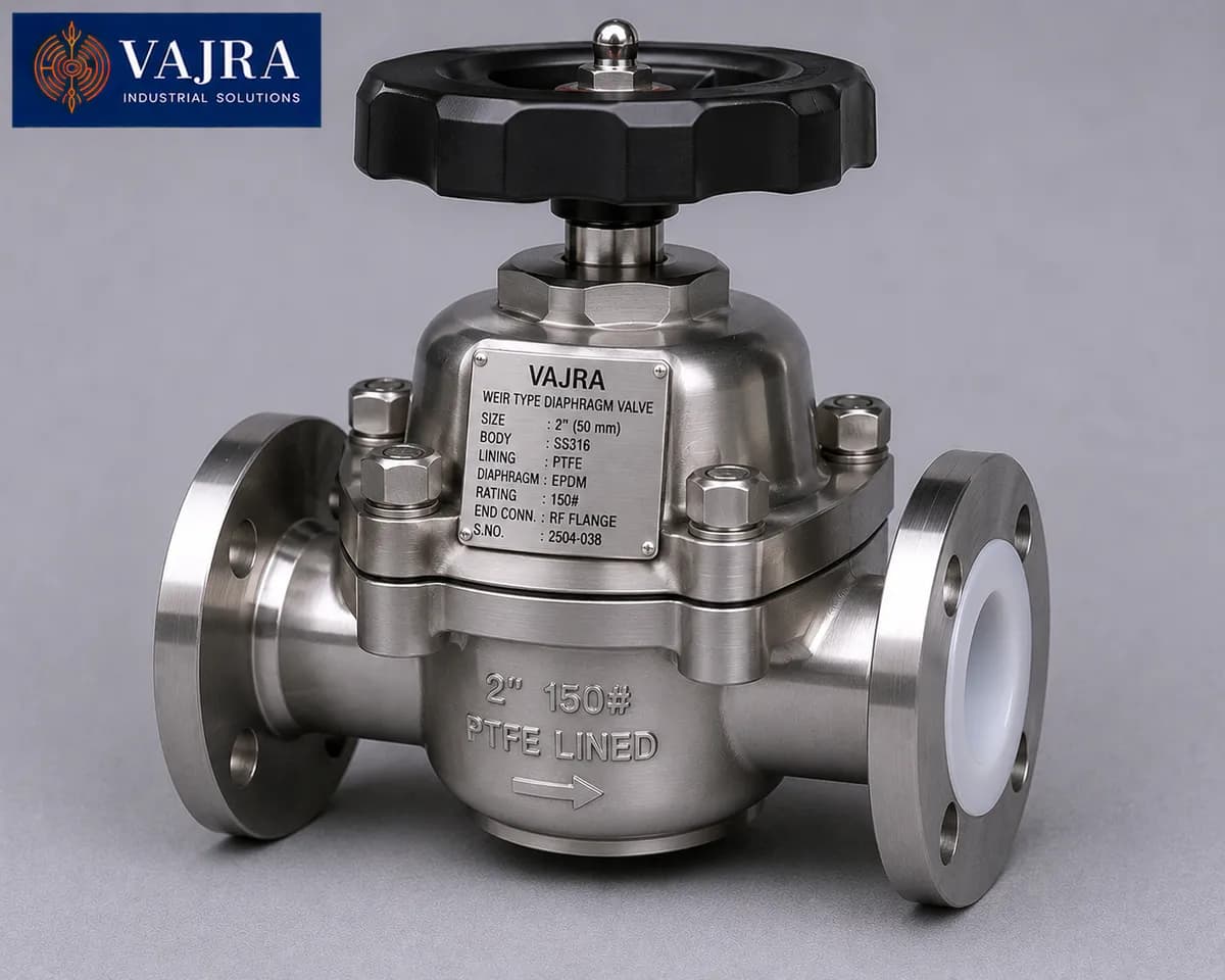 Weir type diaphragm valve for hygienic and process applications